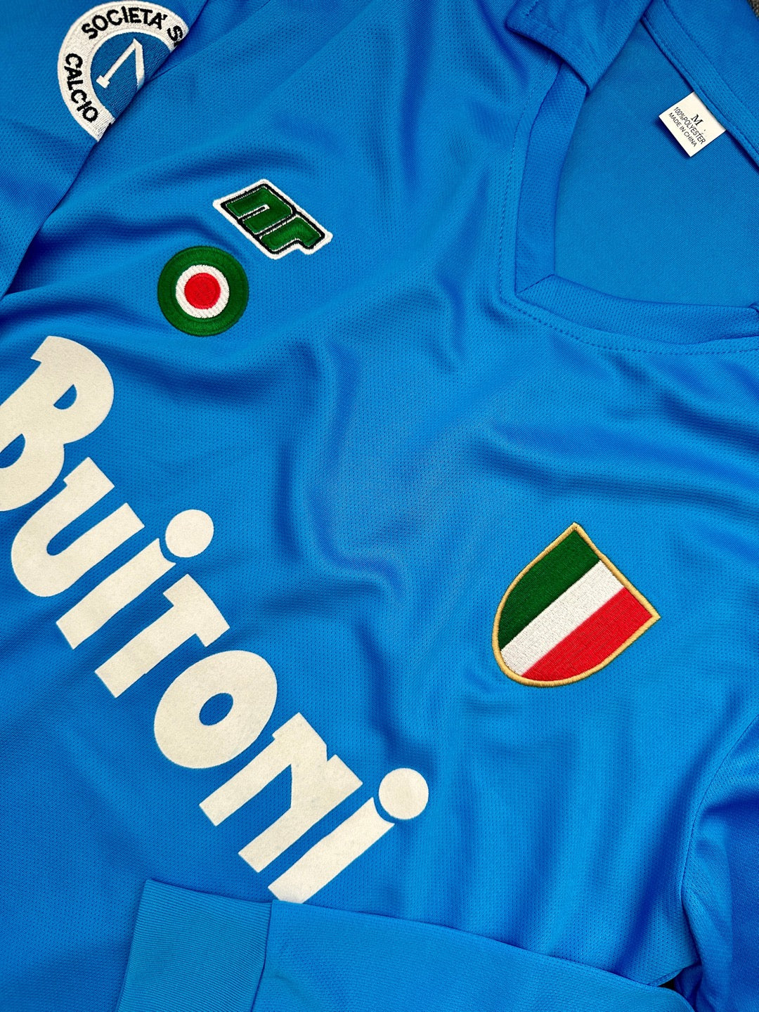 Jersey Retro Napoli 1987 1988 Local Maradona Manga Larga detalle
