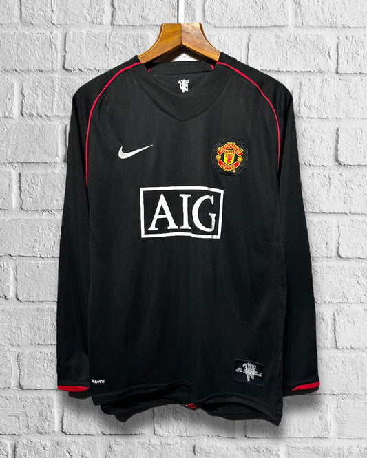 Jersey Retro Manchester United  2007 2008 Visita Ronaldo Manga Larga frente