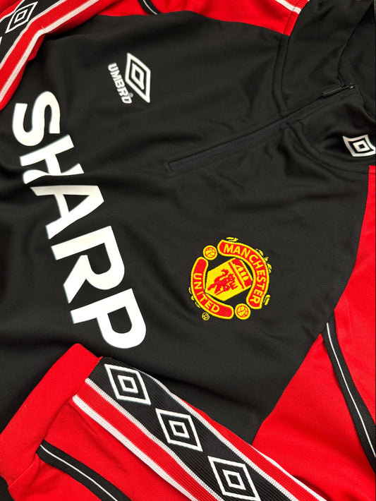 Sudadera Medio Cierre Retro Manchester United 1998 1999 Manga Larga