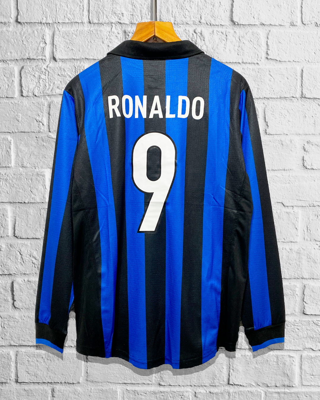Jersey Retro Inter Milan 1998 1999 Local Ronaldo Manga Larga dorsal